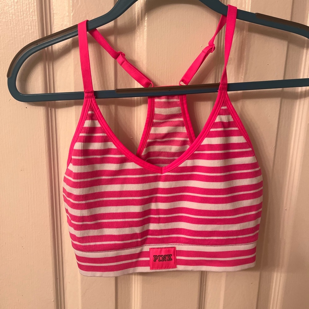 PINK Victoria's Secret Pink and White Striped Bra with Racerback